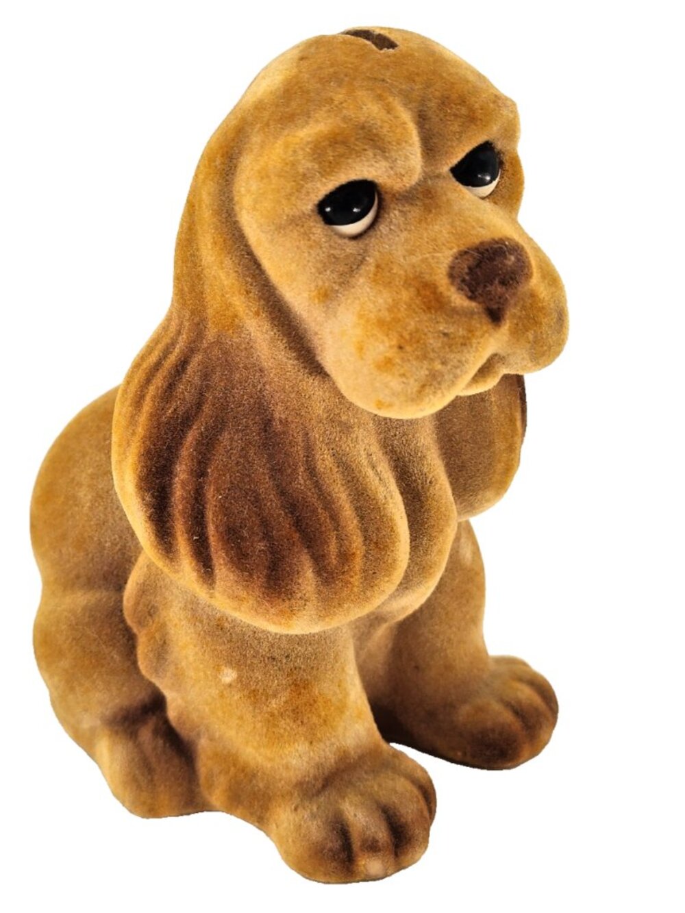 Vintage 1970s Flocked Cocker Spaniel Dog Coin Bank Royalty Design Inc USA